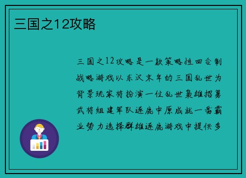 三国之12攻略