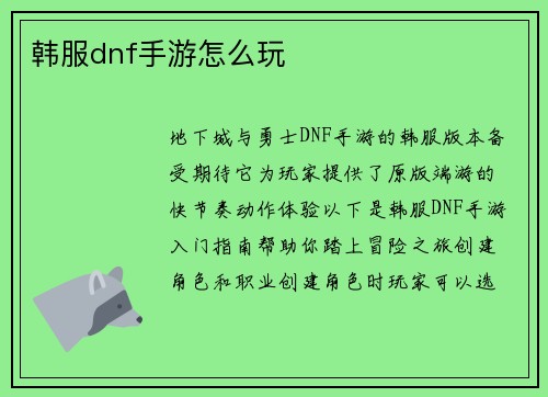 韩服dnf手游怎么玩